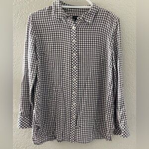 Talbots Women’s Black/White/Pink Checkered Button Down Long Sleeve Shirt Large